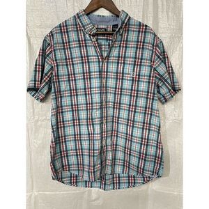 Chaps Men's Blue Plaid‎ Short Sleeve Custom Fit Shirt XL